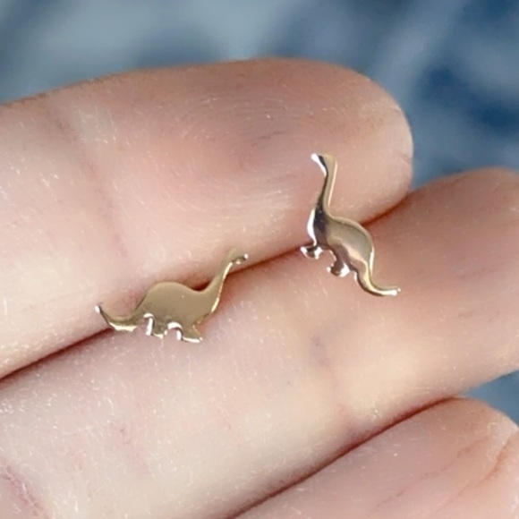 Rose Gold Dinosaur Stud Earrings - Picture 9 of 12